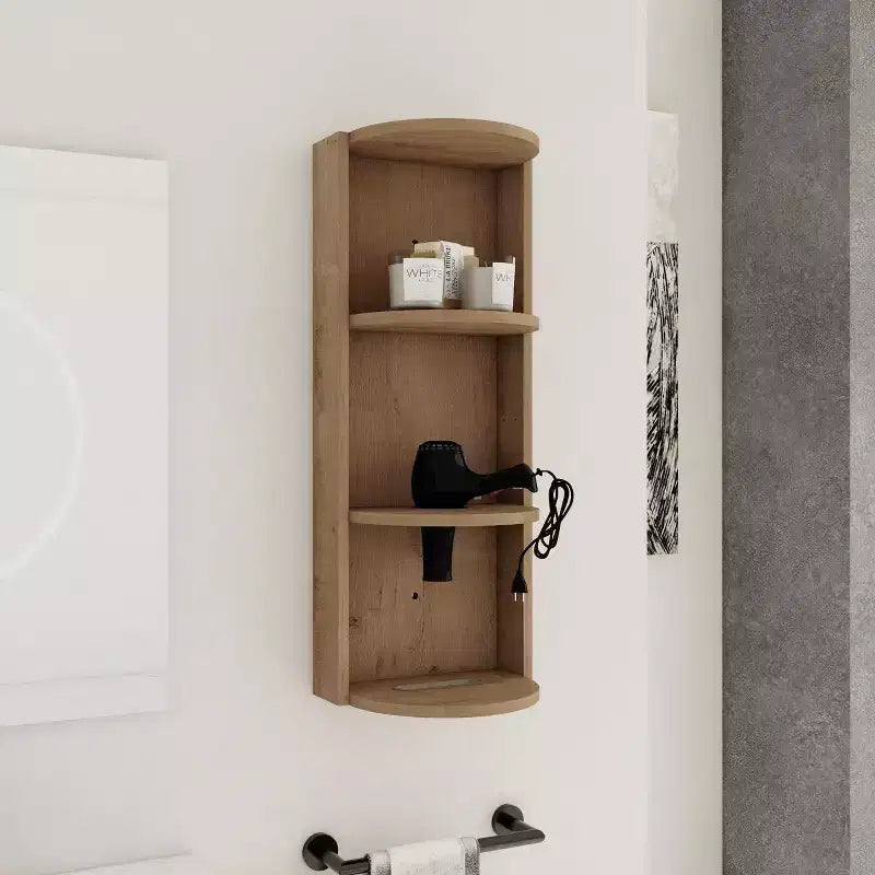3-Tier Wall-Mounted Bathroom Corner Shelf with Hair Dryer Holder