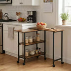 FurnitureR Rotating Kitchen Cart with Lockable Wheels, 3-Tier Storage Shelves, 360 Adjustable End Table for Living Room Office Small Space