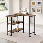 Table d'appoint pivotante avec 3 étagères de rangement et roulettes verrouillables