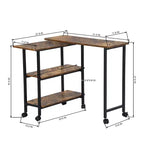 Table d'appoint pivotante avec 3 étagères de rangement et roulettes verrouillables