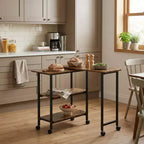 Table d'appoint pivotante avec 3 étagères de rangement et roulettes verrouillables