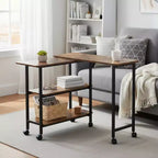 Table d'appoint pivotante avec 3 étagères de rangement et roulettes verrouillables