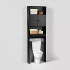 FurnitureR Over The Toilet Storage Cabinet, 3-Tier Bathroom Organizer Shelf with Double Doors & Open Storage, Freestanding Bathroom Rack, 76.38 Tall