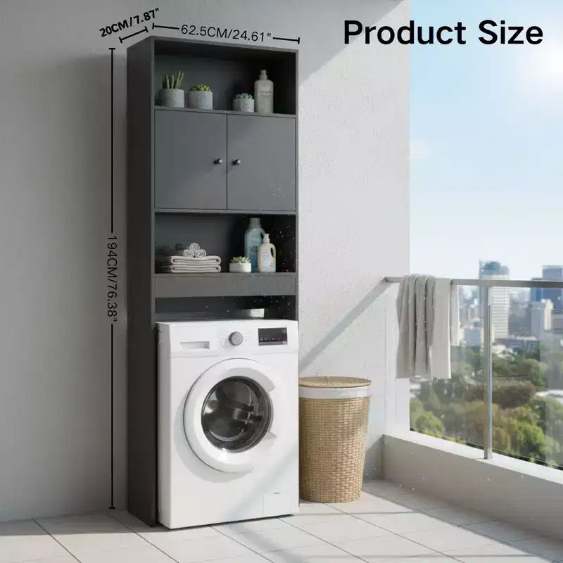 Tall Narrow Storage Cabinet with Shelves and Double Doors, 76.38" H, Dark Gray