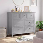 GustoWave 7 Drawer Bedroom Dresser, Modern Chest of Drawers, Wood Storage Double Dresser with Deep Drawers for Living Room, Gray