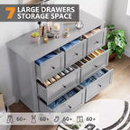 Commode de chambre à 7 tiroirs, commode moderne, commode double en bois avec tiroirs profonds pour salon, grise
