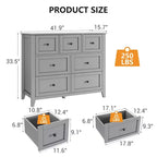 Commode de chambre à 7 tiroirs, commode moderne, commode double en bois avec tiroirs profonds pour salon, grise