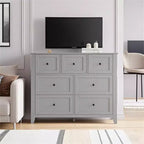 Commode de chambre à 7 tiroirs, commode moderne, commode double en bois avec tiroirs profonds pour salon, grise
