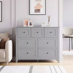 Commode de chambre à 7 tiroirs, commode moderne, commode double en bois avec tiroirs profonds pour salon, grise