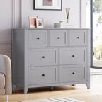 Commode de chambre à 7 tiroirs, commode moderne, commode double en bois avec tiroirs profonds pour salon, grise