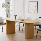 PexFix Large 79 Oval Dining Table Seats 4-6 Modern Farmhouse Kitchen Table with Wood Strip Base for Home Living Room Kitchen Bar in Natural