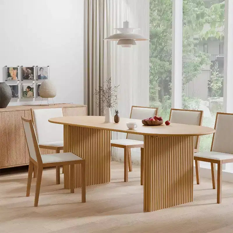 Large 79-Inch Oval Dining Table, Seats 4-6, Modern Farmhouse Style, Natural Wood Finish