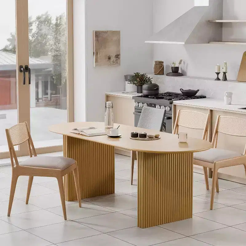 Large 79-Inch Oval Dining Table, Seats 4-6, Modern Farmhouse Style, Natural Wood Finish
