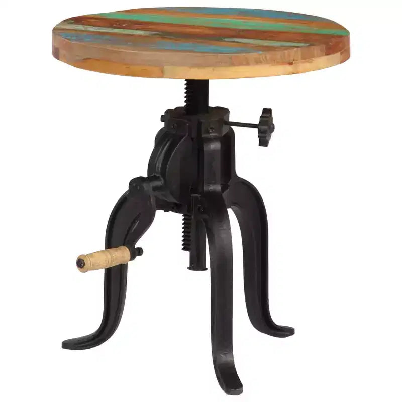 Adjustable Round Side Table - Reclaimed Wood and Cast Iron