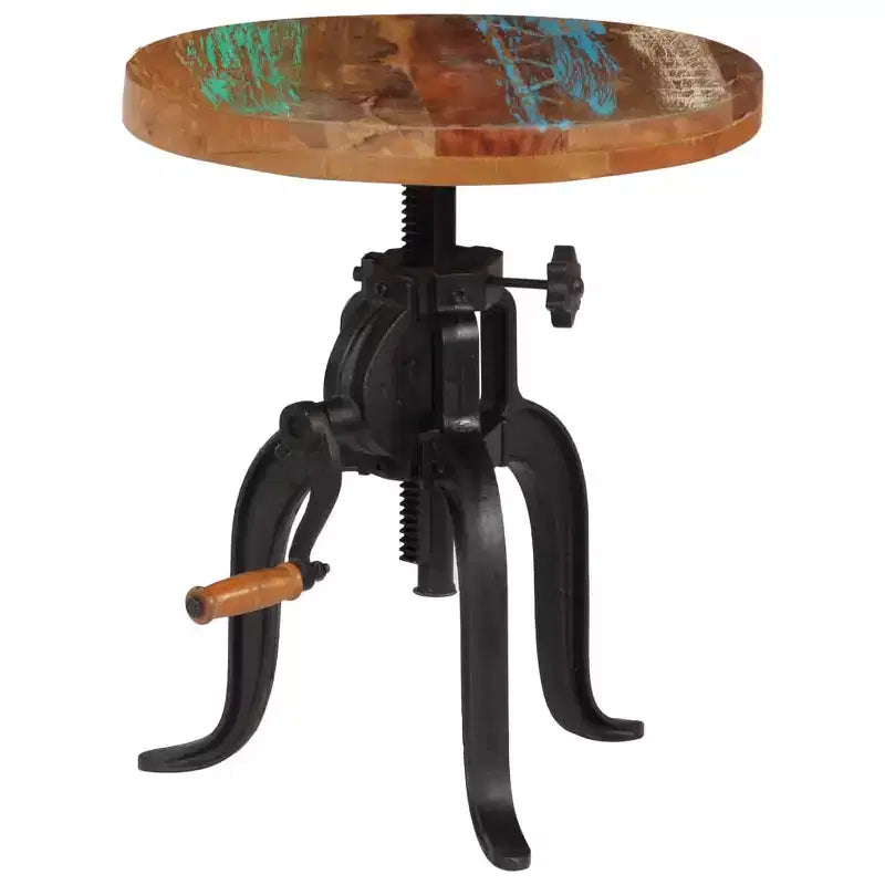 Adjustable Round Side Table - Reclaimed Wood and Cast Iron