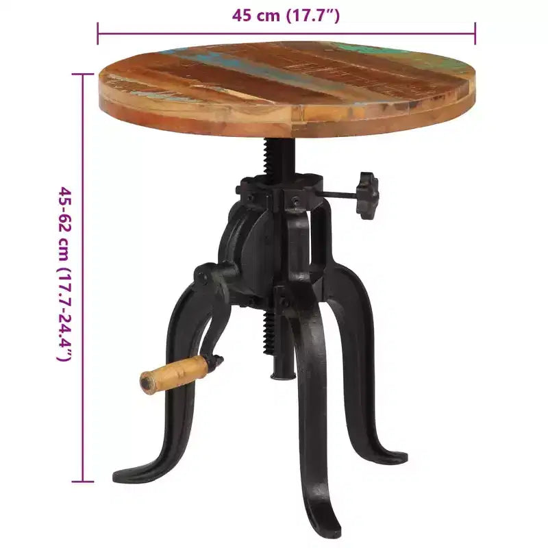 Adjustable Round Side Table - Reclaimed Wood and Cast Iron