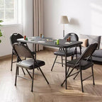 Table pliante avec surface en cuir PU et cadre en métal