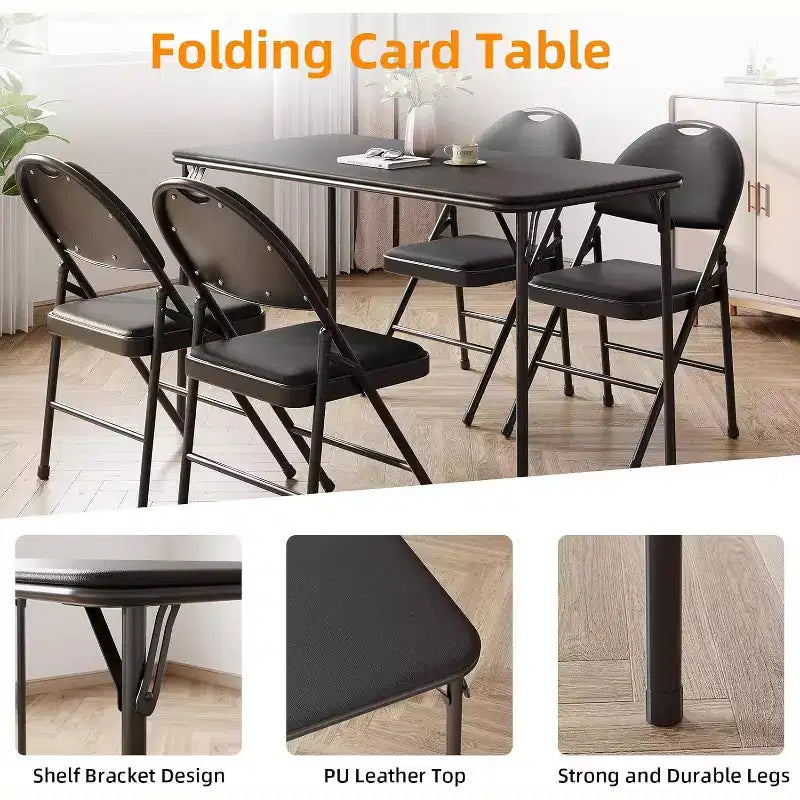 Foldable Table with PU Leather Surface and Metal Frame