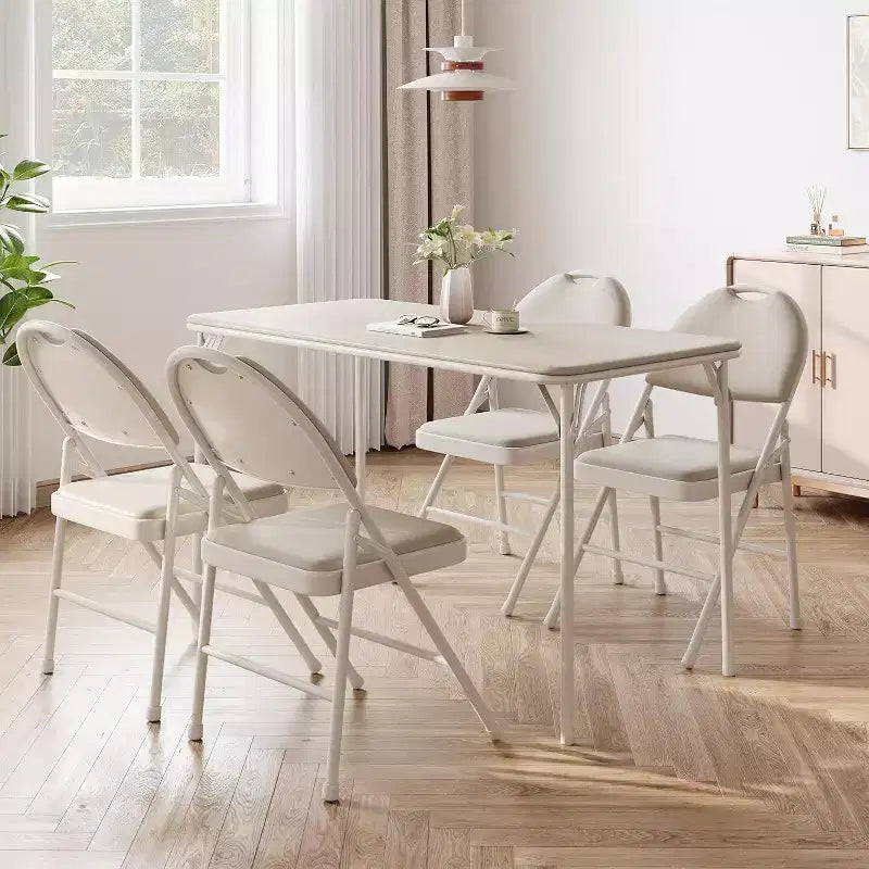Foldable Table with PU Leather Surface and Metal Frame