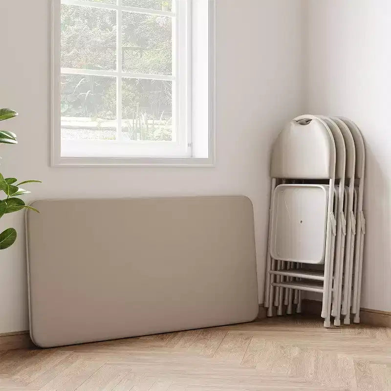 Foldable Table with PU Leather Surface and Metal Frame
