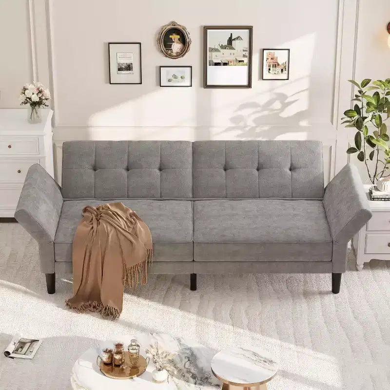 89-Inch Convertible Sleeper Sofa with Adjustable Backrest and Armrest