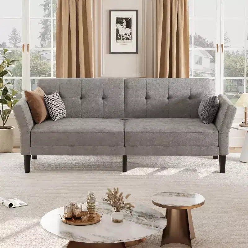 89-Inch Convertible Sleeper Sofa with Adjustable Backrest and Armrest