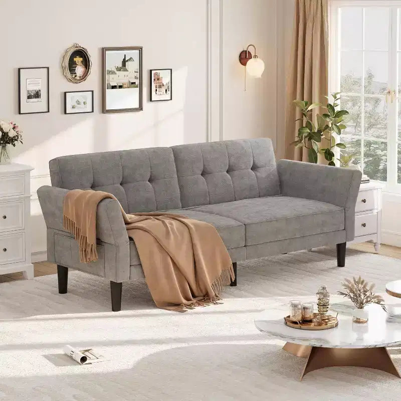 89-Inch Convertible Sleeper Sofa with Adjustable Backrest and Armrest