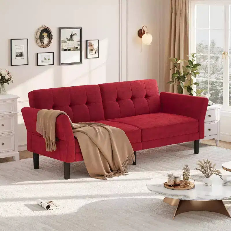 89-Inch Convertible Sleeper Sofa with Adjustable Backrest and Armrest