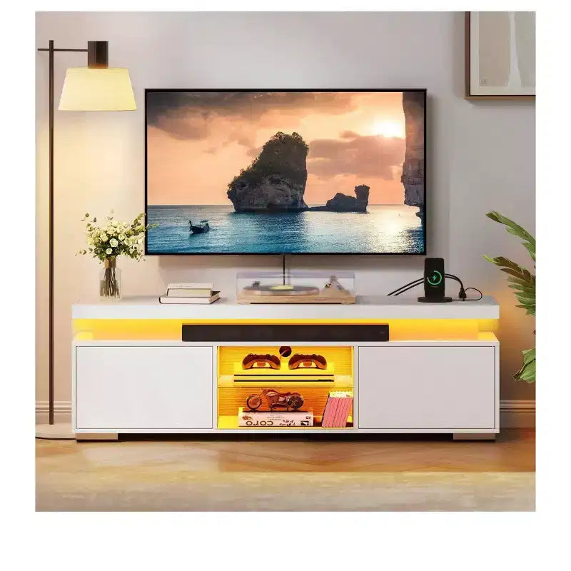 LED TV Stand with Built-in Charging Station – Fits TVs up to 65 Inches