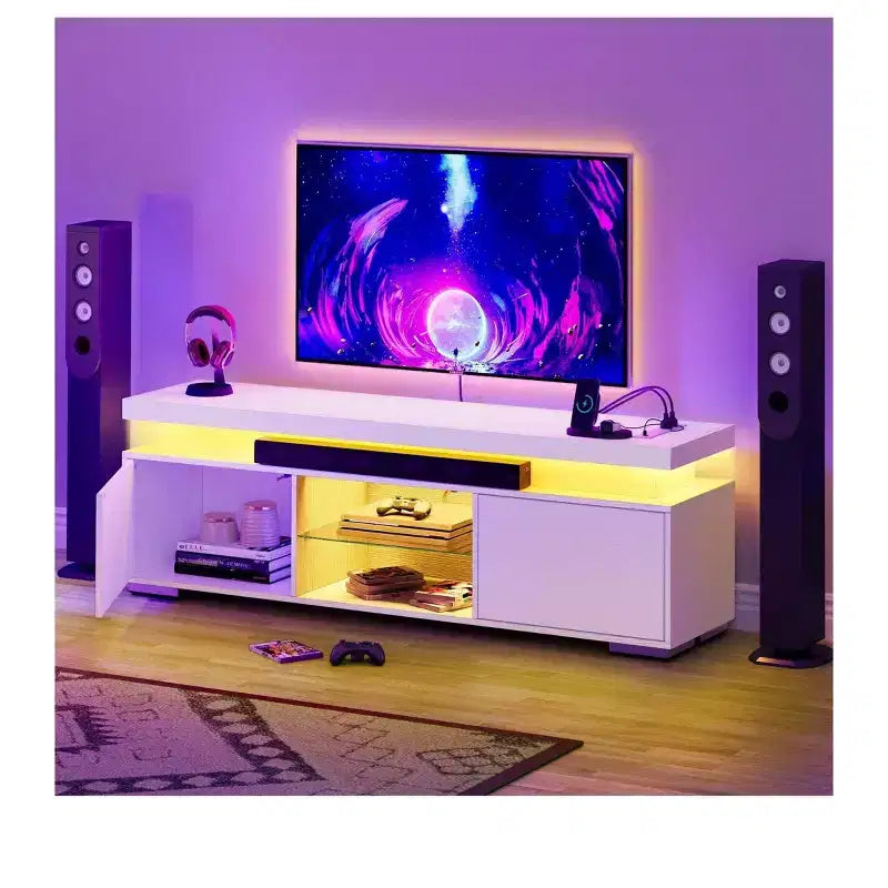 LED TV Stand with Built-in Charging Station – Fits TVs up to 65 Inches