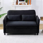 MAYEERTY Black Letter Striped Fabric Multifunctional Loveseat Sofa Bed for Bedroom Living Room