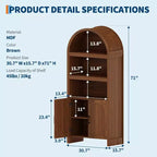 Bibliothèque cintrée de 180 cm de haut avec étagères réglables et armoire de rangement