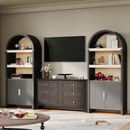 Bibliothèque cintrée de 180 cm de haut avec étagères réglables et armoire de rangement