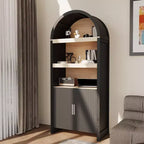 Bibliothèque cintrée de 180 cm de haut avec étagères réglables et armoire de rangement