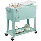 NAYSAYE 80 Quart Rolling Ice Chest Portable Bar Drink Cooler with Catch Basin, Bottom Storage Tray for Patio Party BBQ Beach, Green, 34.3*15.2*35.8